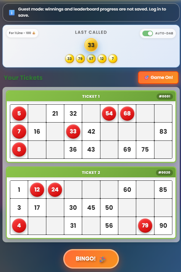 Active bingo game room