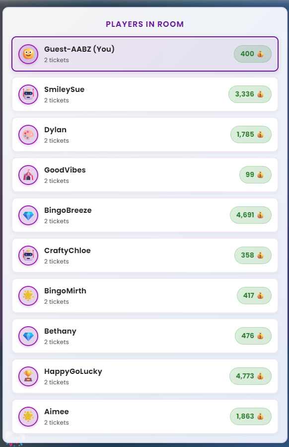 Players in the bingo room